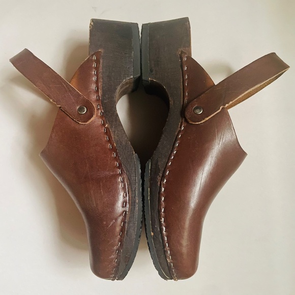 Bosabo Size 7 Brown Leather Wood Sole Clogs - Picture 9 of 16